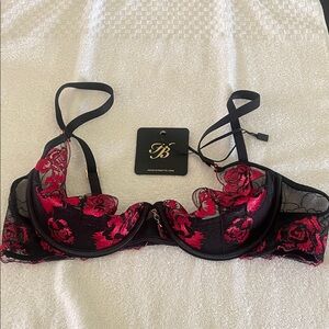 Honey Birdette Elegant Black and Red Lace Bra